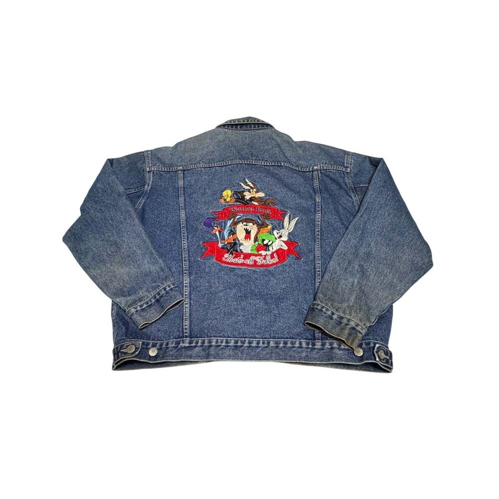 Vintage 90s Warner Brothers Looney Tunes Embroidered Denim Jean Jacket SZ XL